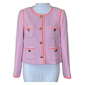 J.Crew Amanda Pink Cotton Tweed Lined Jacket Ribbon Trim As Seen On TV 2